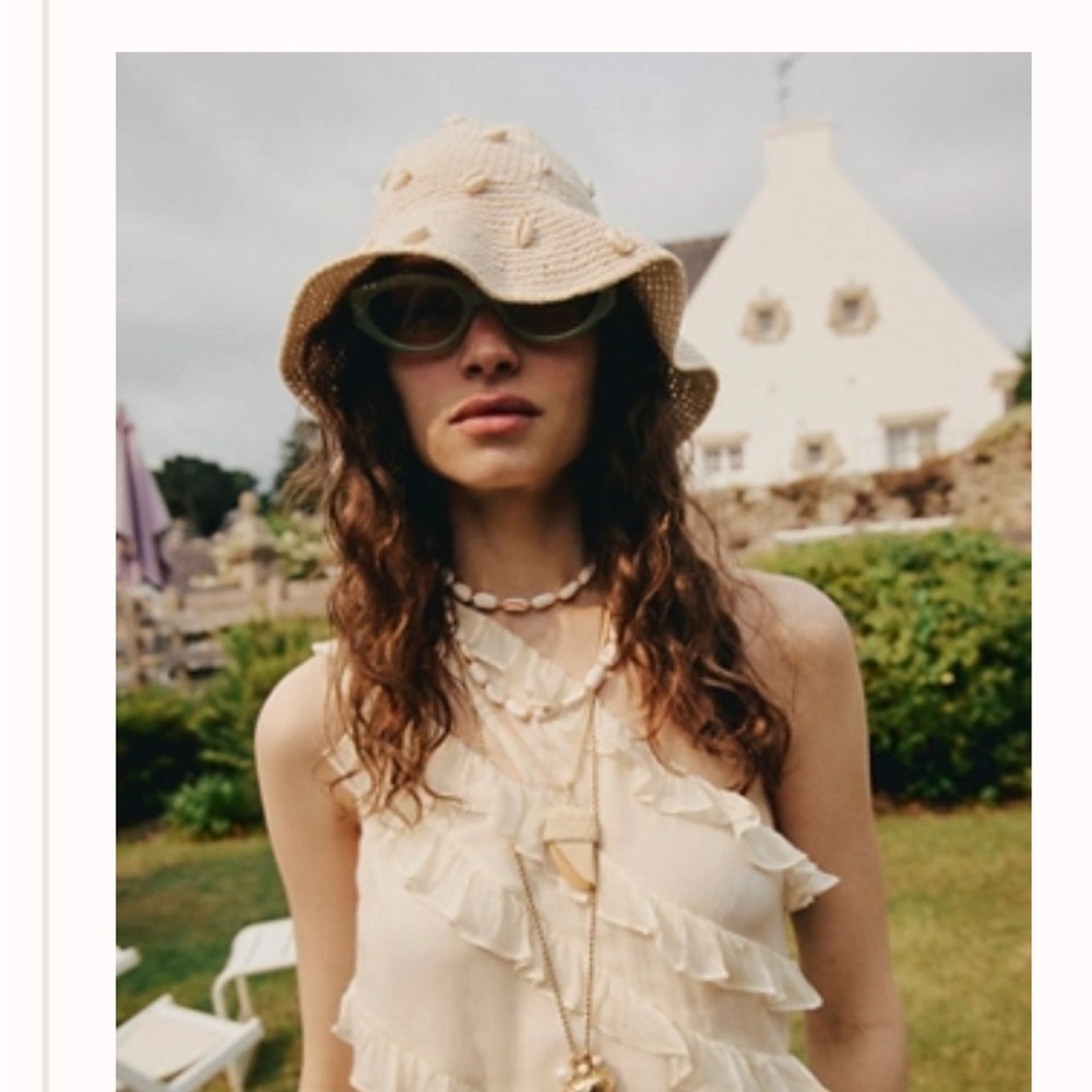 Free People Cream Crochet Bucket Hat